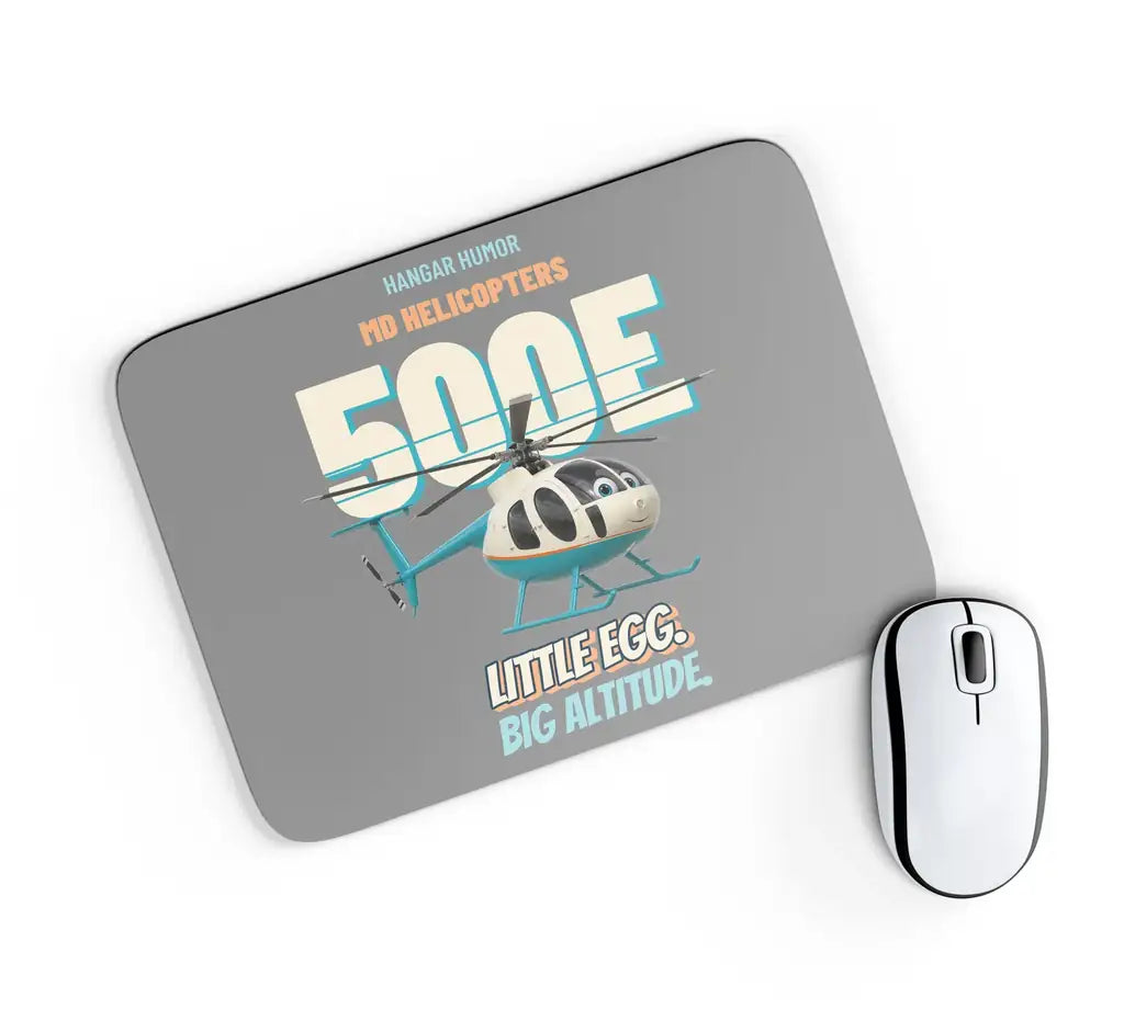 MD Helicopters MD 500E - Little egg. Big altitude. design on gray rectangle mouse pad