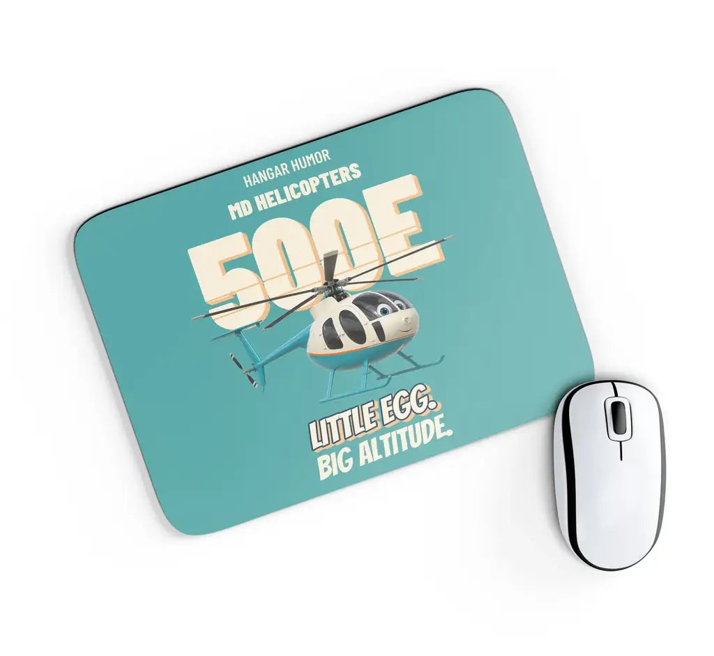 MD Helicopters MD 500E - Little egg. Big altitude. design on turquoise rectangle mouse pad