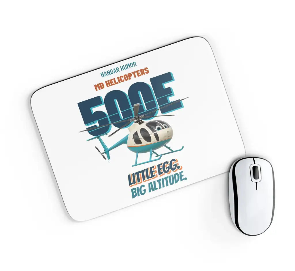 MD Helicopters MD 500E - Little egg. Big altitude. design on white rectangle mouse pad
