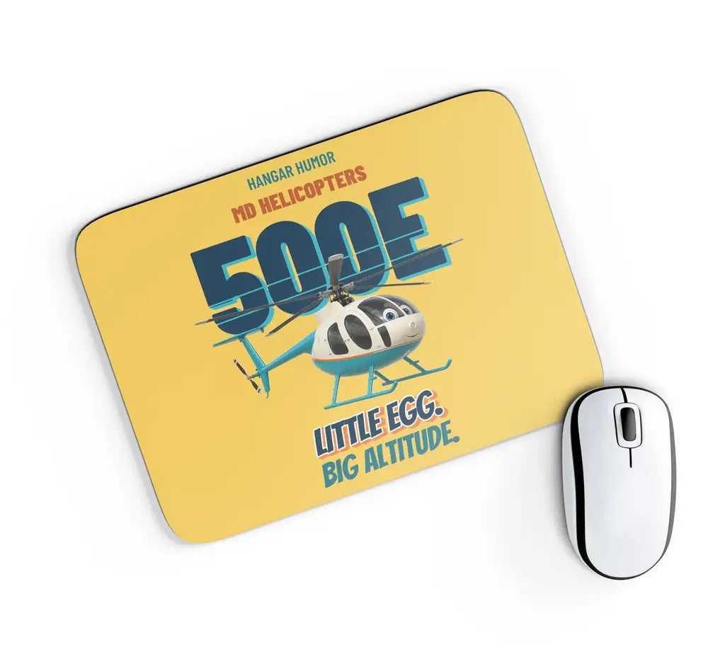 MD Helicopters MD 500E - Little egg. Big altitude. design on yellow rectangle mouse pad