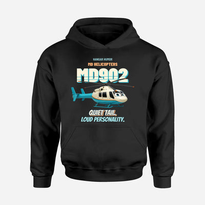 MD Helicopters MD 902 Explorer - Quiet tail. Loud personality. design on black hoodie single side