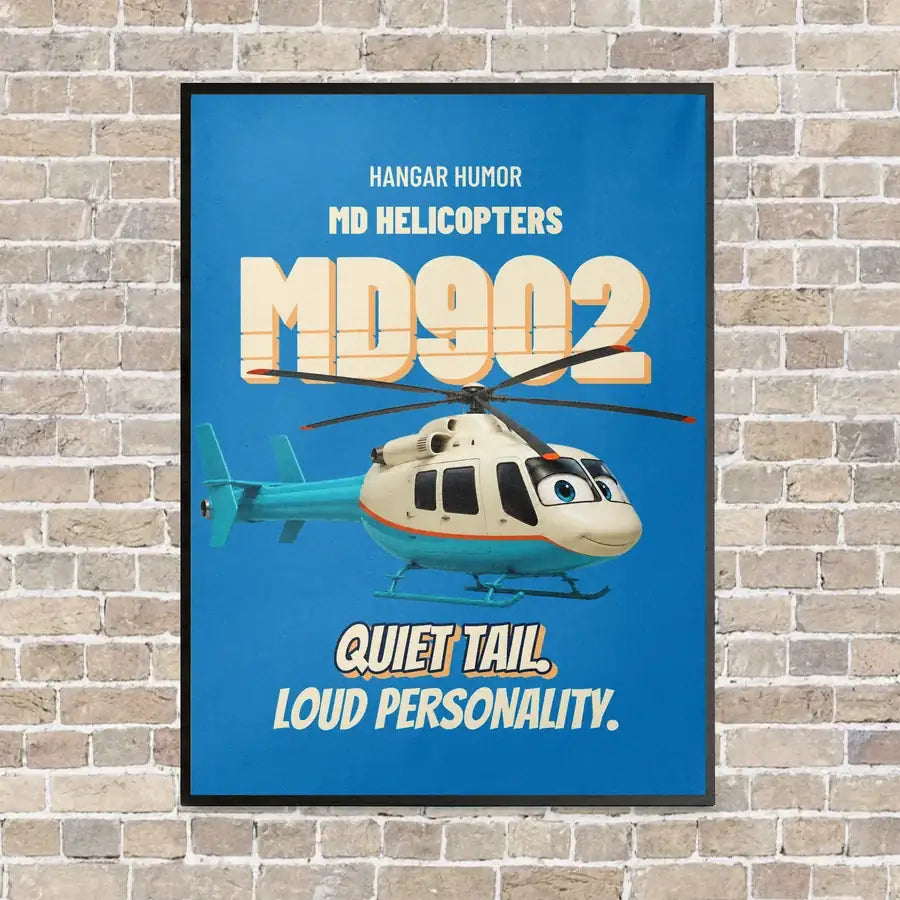 MD Helicopters MD 902 Explorer - Quiet tail. Loud personality. vertical canvas print - framed - turquoise background