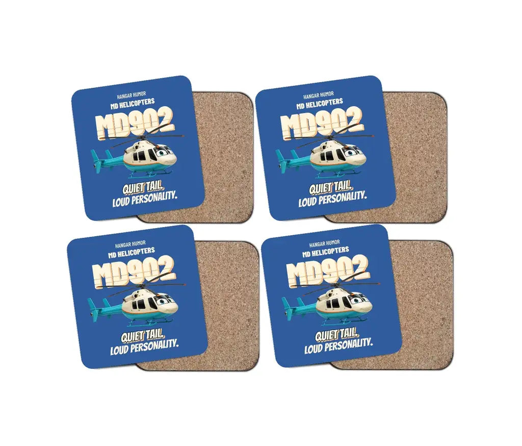 MD Helicopters MD 902 Explorer - Quiet tail. Loud personality. design on blue 4 pieces set coaster