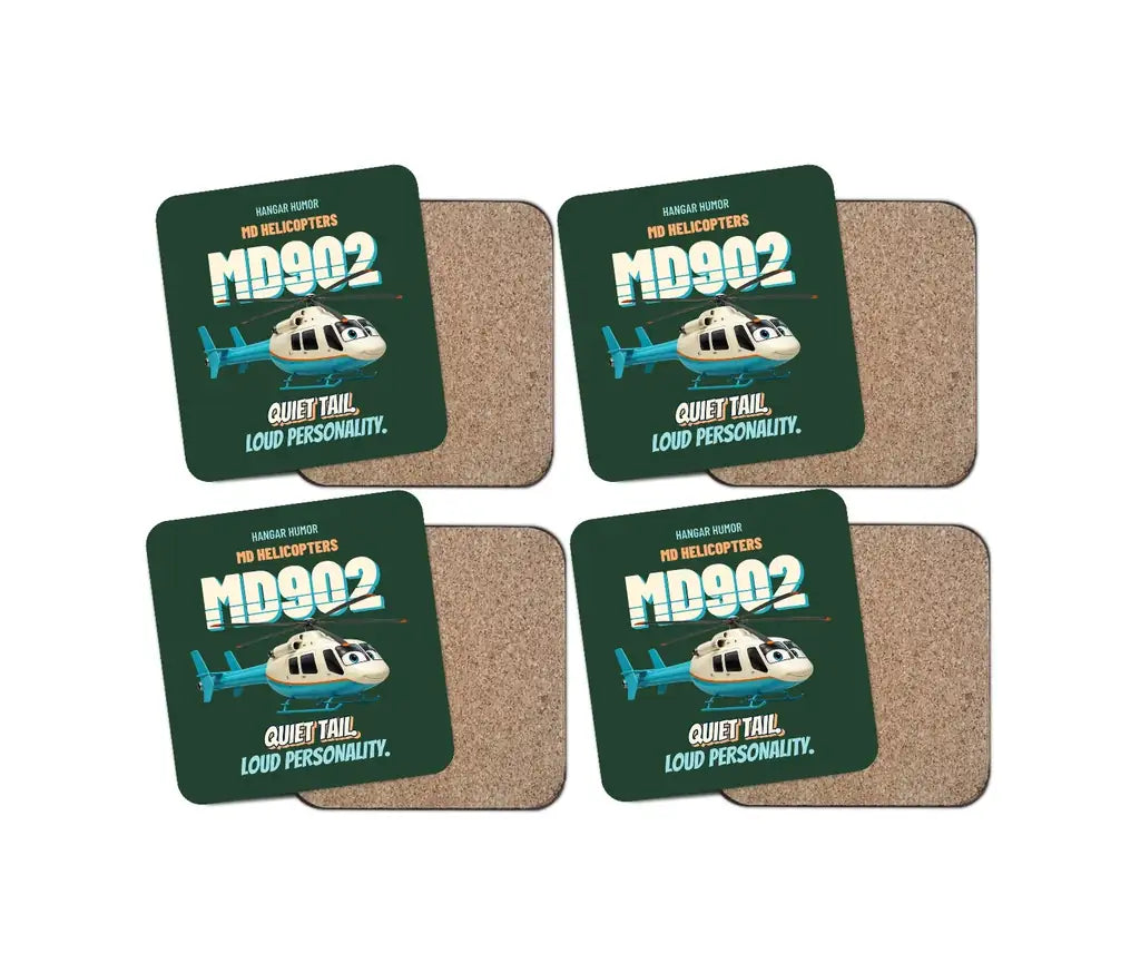 MD Helicopters MD 902 Explorer - Quiet tail. Loud personality. design on dark green 4 pieces set coaster