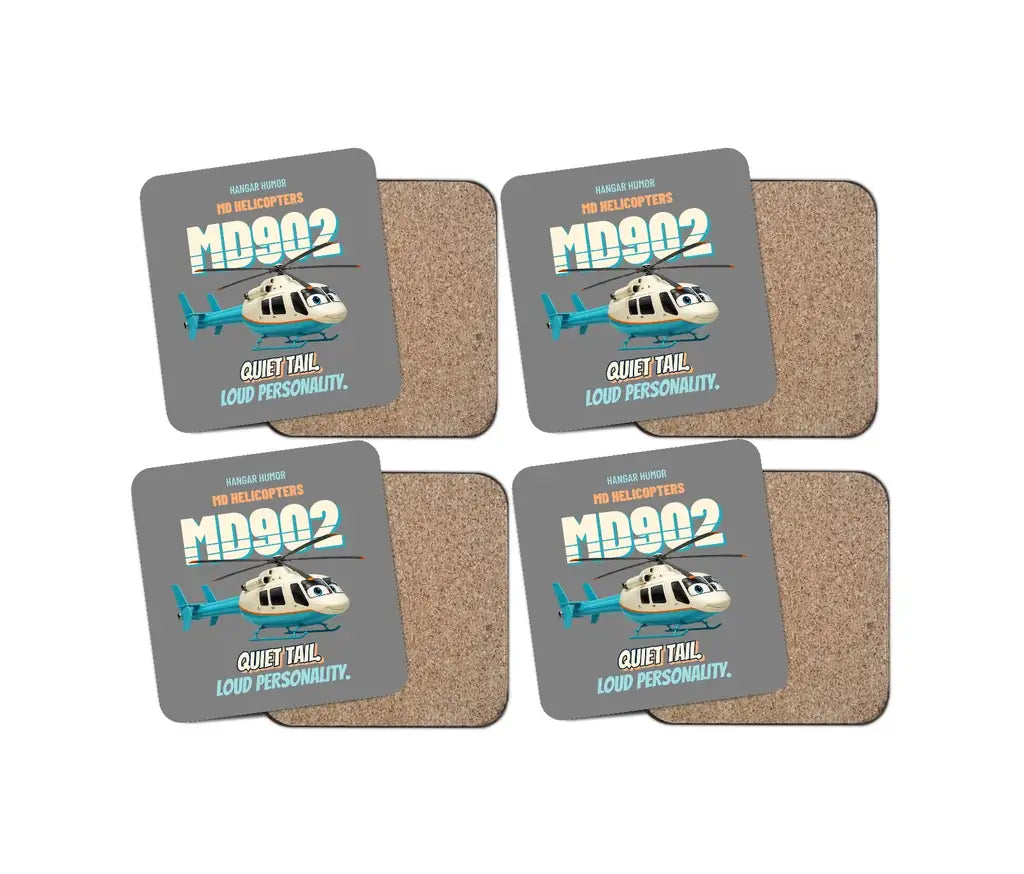 MD Helicopters MD 902 Explorer - Quiet tail. Loud personality. design on gray 4 pieces set coaster
