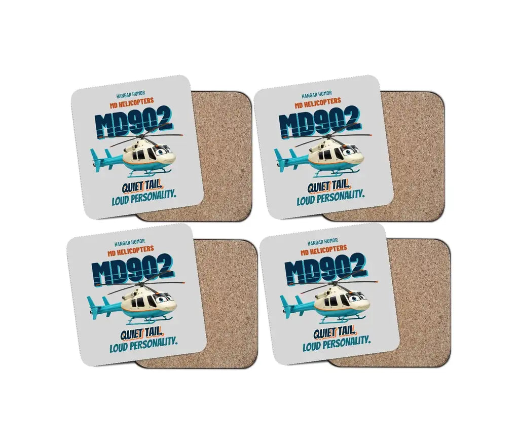 MD Helicopters MD 902 Explorer - Quiet tail. Loud personality. design on light gray 4 pieces set coaster