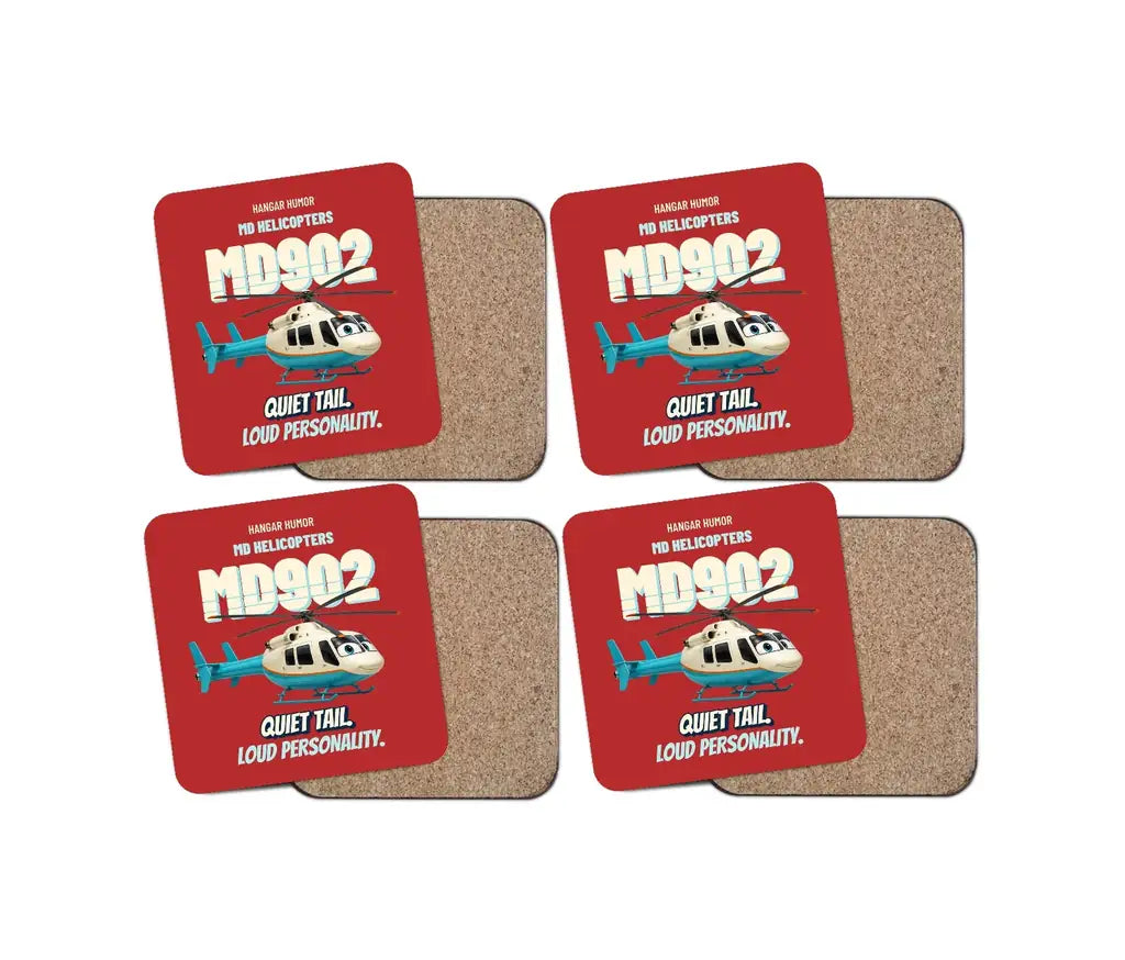 MD Helicopters MD 902 Explorer - Quiet tail. Loud personality. design on red 4 pieces set coaster