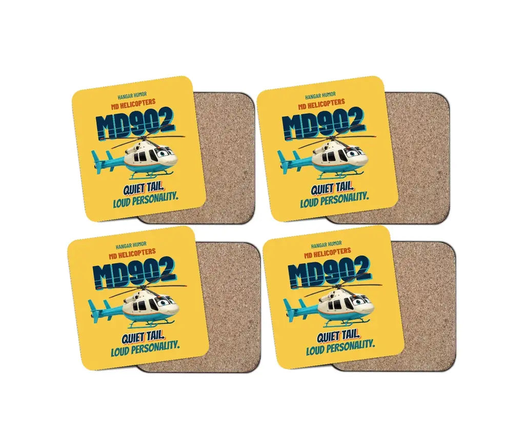 MD Helicopters MD 902 Explorer - Quiet tail. Loud personality. design on yellow 4 pieces set coaster
