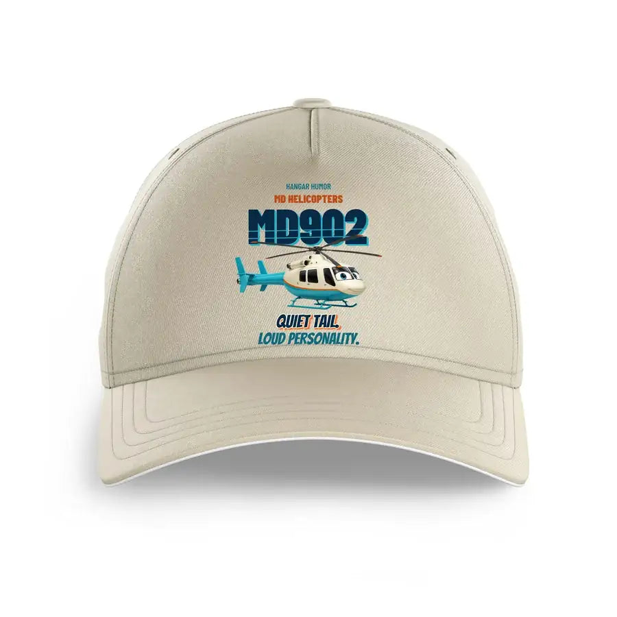 MD Helicopters MD 902 Explorer - Quiet tail. Loud personality. design on beige printed hat
