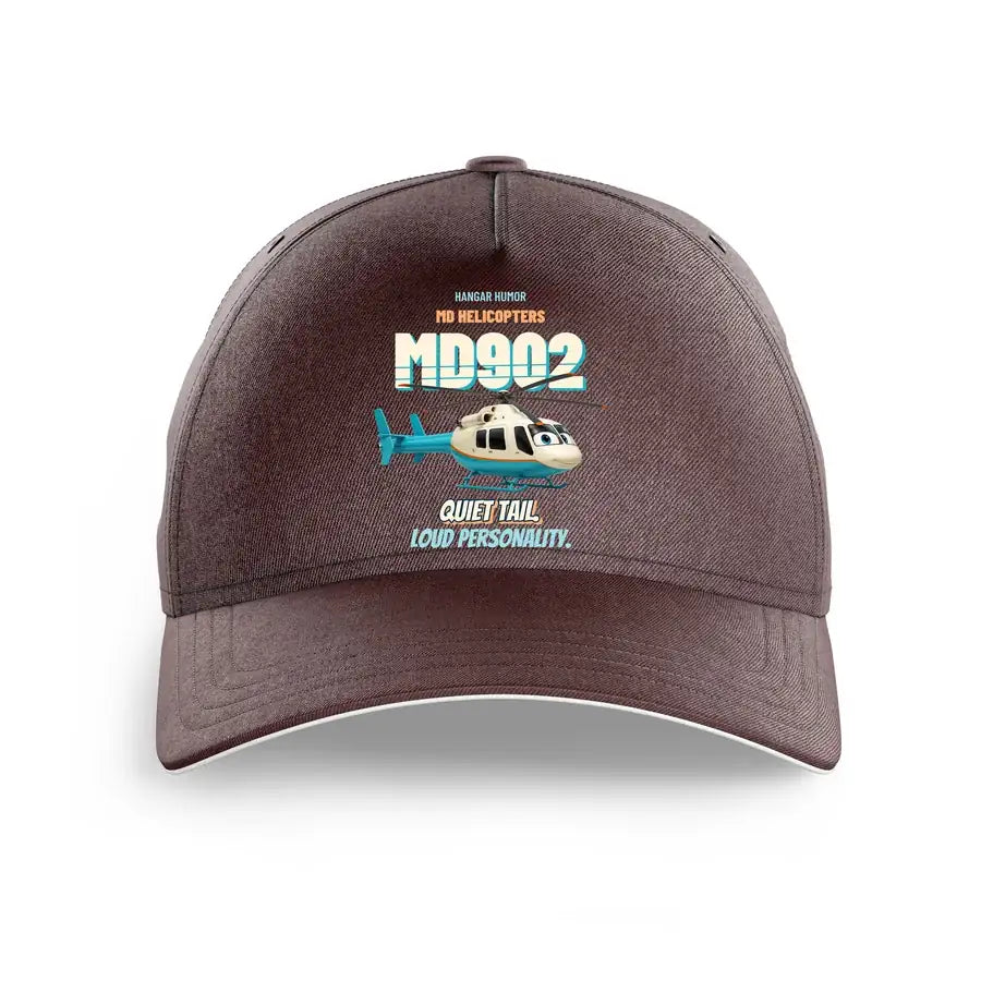 MD Helicopters MD 902 Explorer - Quiet tail. Loud personality. design on brown printed hat