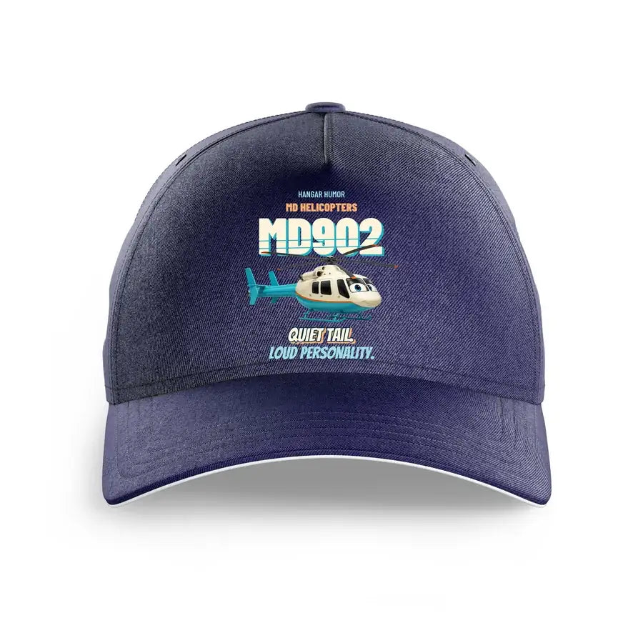 MD Helicopters MD 902 Explorer - Quiet tail. Loud personality. design on dark blue printed hat