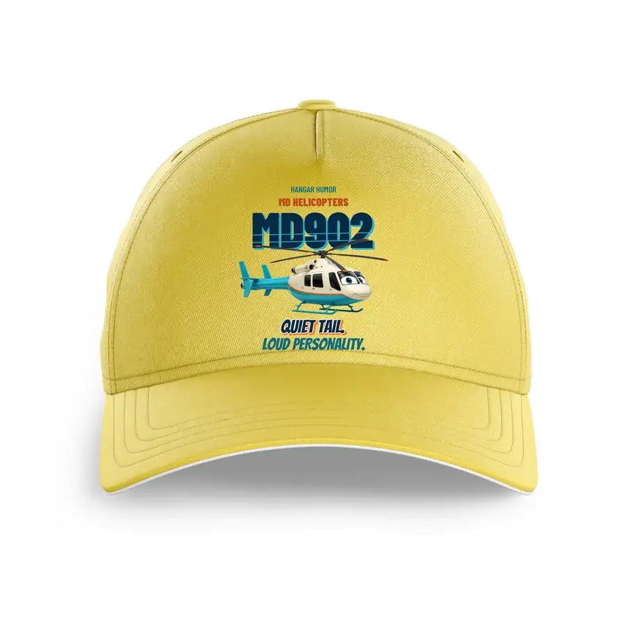 MD Helicopters MD 902 Explorer - Quiet tail. Loud personality. design on yellow printed hat