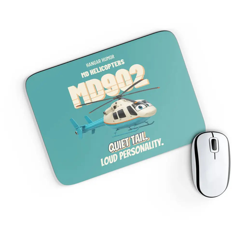 MD Helicopters MD 902 Explorer - Quiet tail. Loud personality. design on turquoise rectangle mouse pad