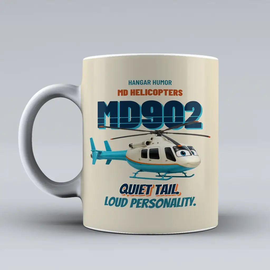 MD Helicopters MD 902 Explorer - Quiet tail. Loud personality. design on beige ceramic mug