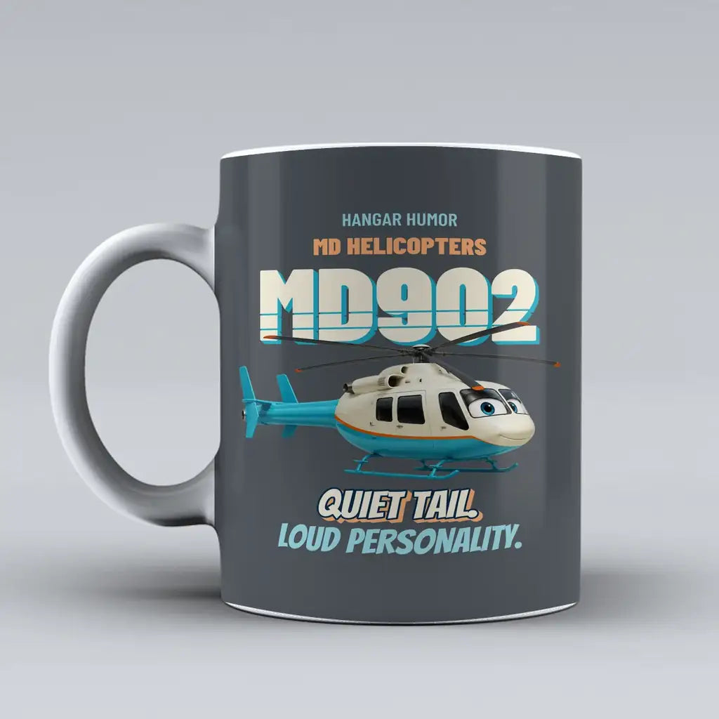 MD Helicopters MD 902 Explorer - Quiet tail. Loud personality. design on gray ceramic mug