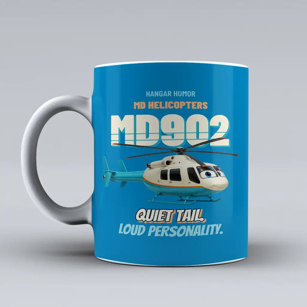 MD Helicopters MD 902 Explorer - Quiet tail. Loud personality. design on turquoise ceramic mug
