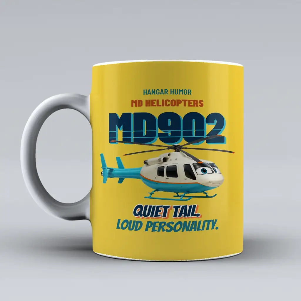 MD Helicopters MD 902 Explorer - Quiet tail. Loud personality. design on yellow ceramic mug