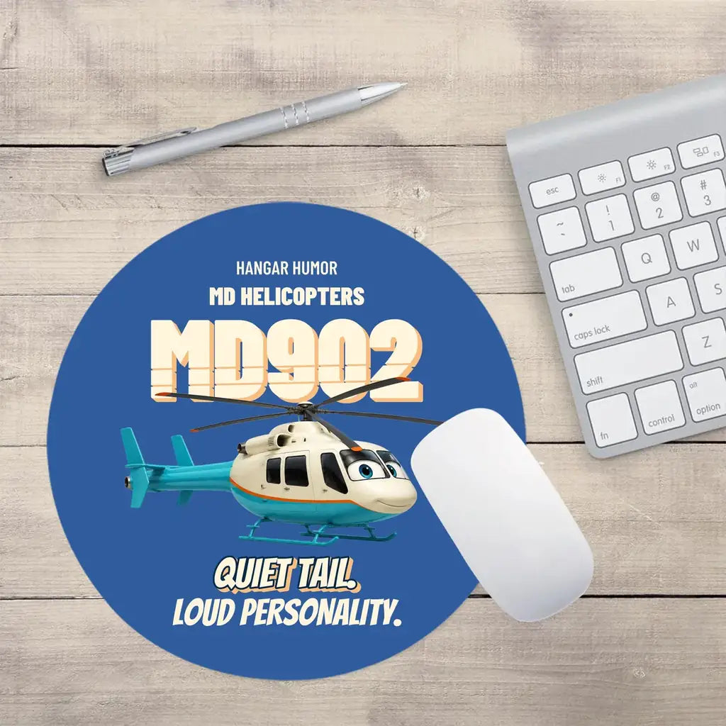 MD Helicopters MD 902 Explorer - Quiet tail. Loud personality. design on blue round mouse pad