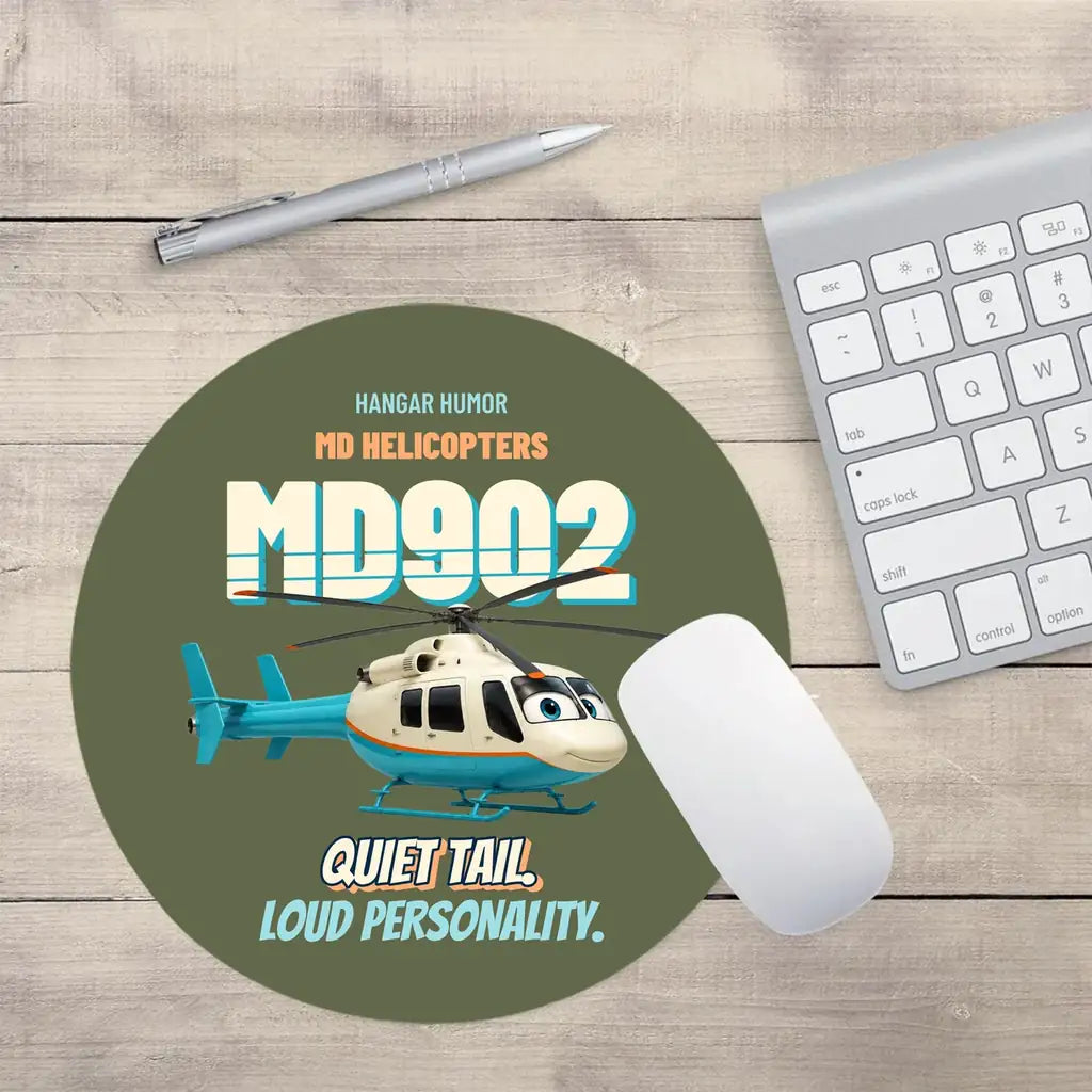 MD Helicopters MD 902 Explorer - Quiet tail. Loud personality. design on green army round mouse pad