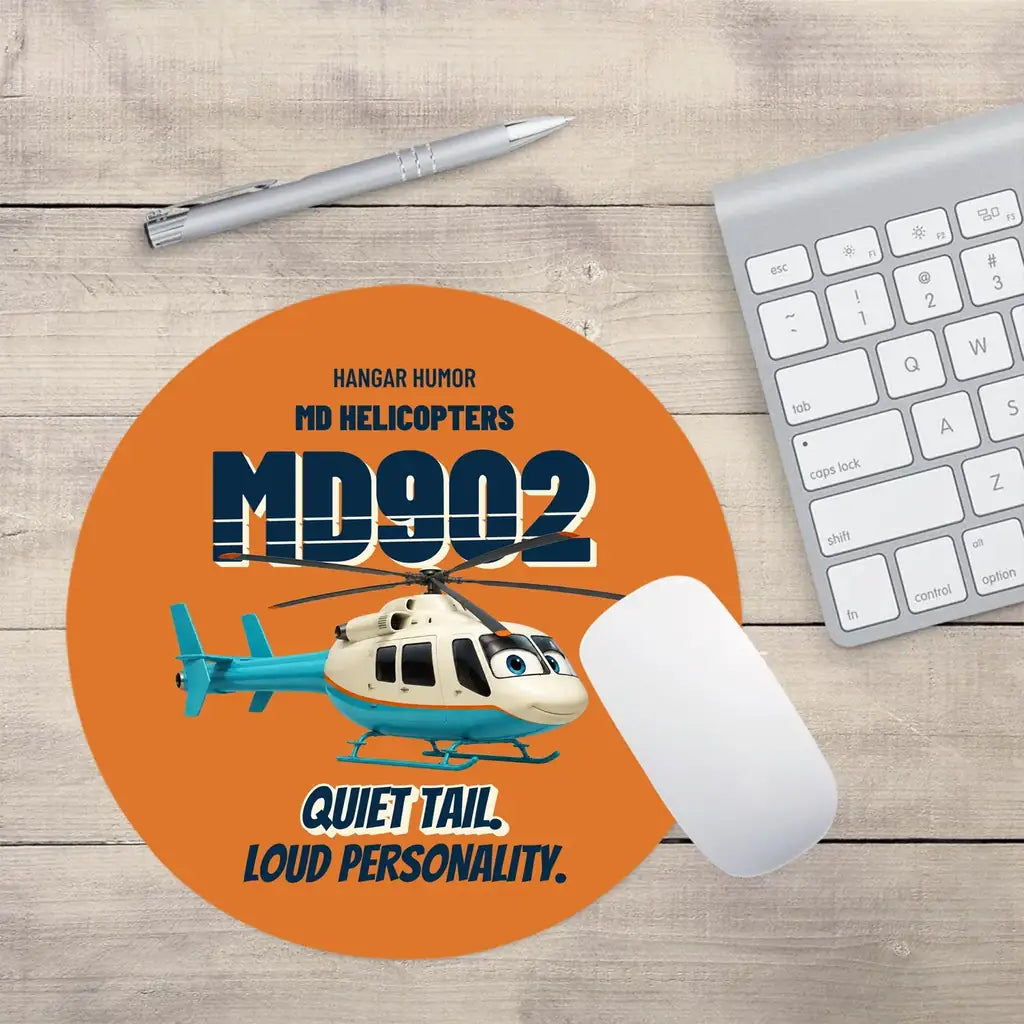 MD Helicopters MD 902 Explorer - Quiet tail. Loud personality. design on orange round mouse pad