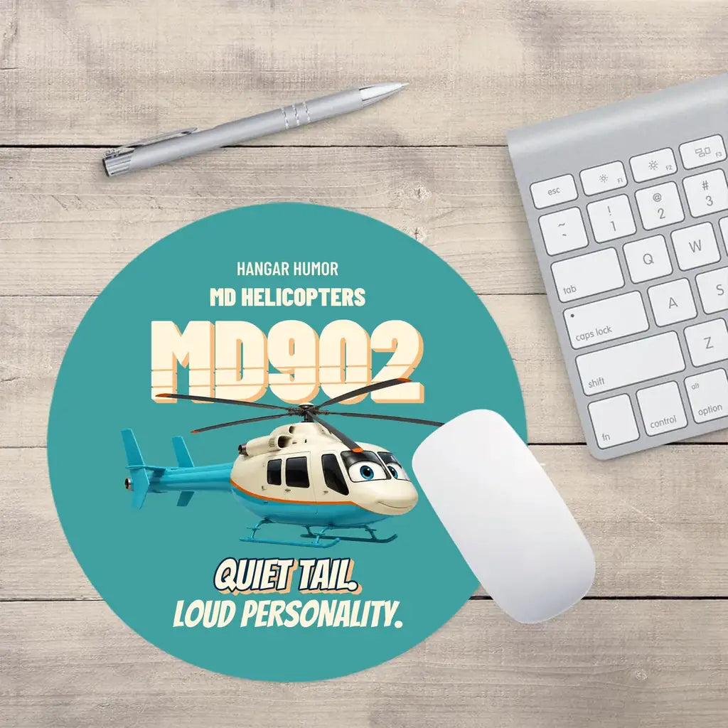 MD Helicopters MD 902 Explorer - Quiet tail. Loud personality. design on turquoise round mouse pad