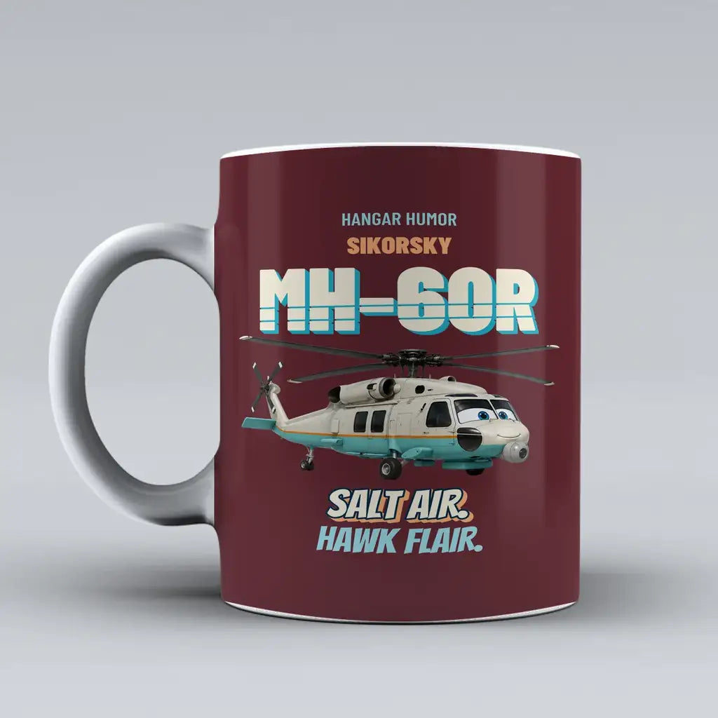 Sikorsky MH-60R Seahawk - Salt air. Hawk flair. design on dark red ceramic mug
