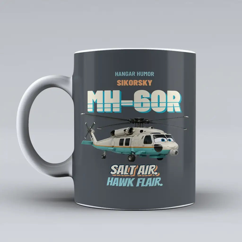 Sikorsky MH-60R Seahawk - Salt air. Hawk flair. design on gray ceramic mug