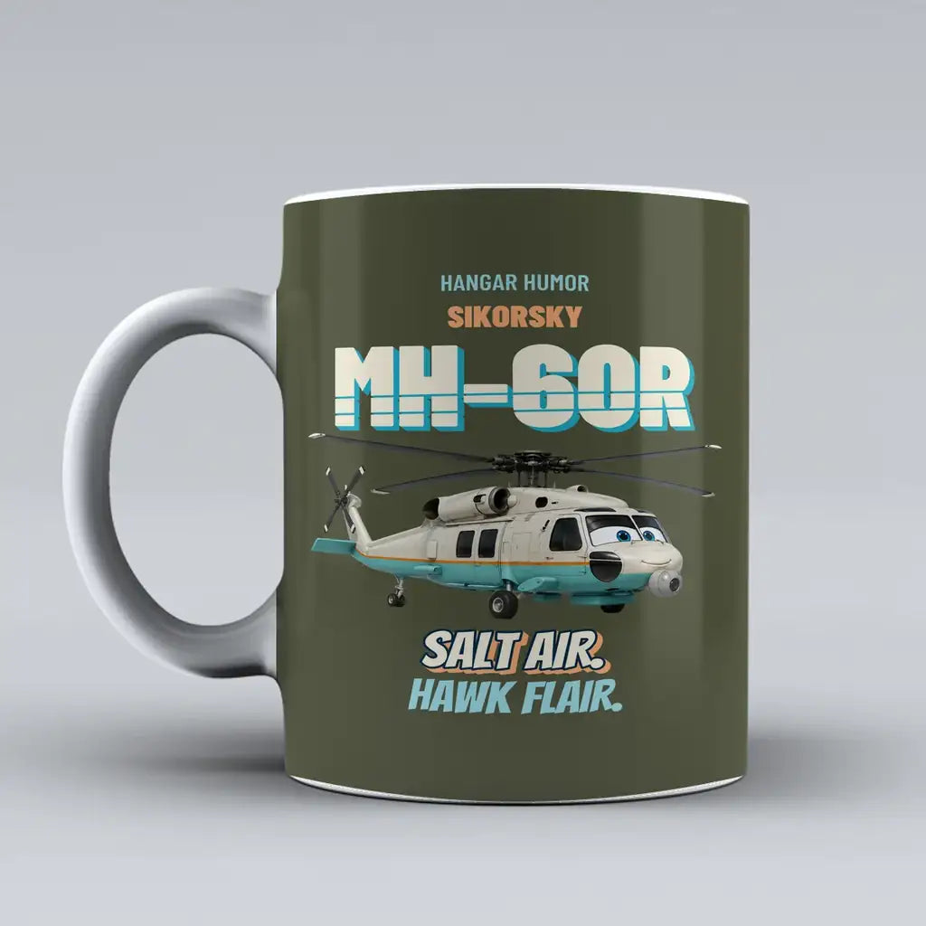 Sikorsky MH-60R Seahawk - Salt air. Hawk flair. design on green army ceramic mug