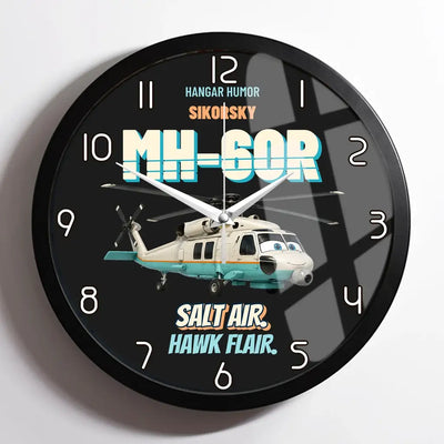 Sikorsky MH-60R Seahawk - Salt air. Hawk flair. design on black framed wall clock