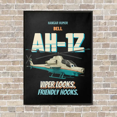 Bell AH-1Z Viper - Viper looks. Friendly hooks. vertical canvas print - framed - black background