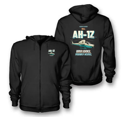 Bell AH-1Z Viper - Viper looks. Friendly hooks. design on black zipped hoodie