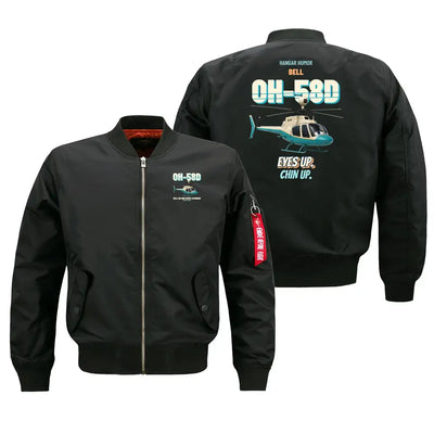 Bell OH-58D Kiowa Warrior - Eyes up. Chin up. design on black bomber jacket