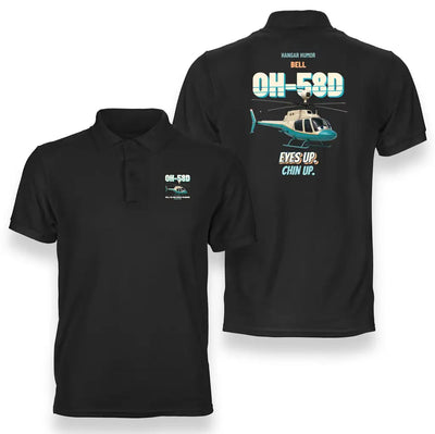 Bell OH-58D Kiowa Warrior - Eyes up. Chin up. design on black polo t-shirt