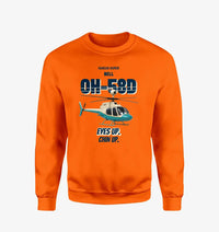 Thumbnail for Bell OH-58D Kiowa Warrior - Eyes up. Chin up. design on orange sweatshirt