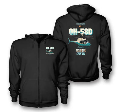 Bell OH-58D Kiowa Warrior - Eyes up. Chin up. design on black zipped hoodie