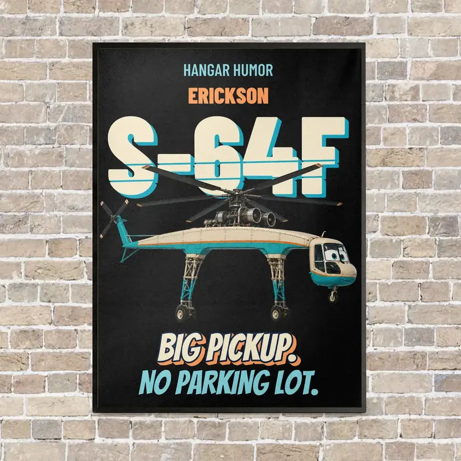 Erickson S-64F Air Crane - Big pickup. No parking lot. vertical canvas print - framed - black background