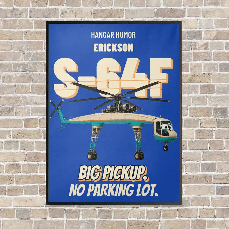 Erickson S-64F Air Crane - Big pickup. No parking lot. vertical canvas print - framed - blue background