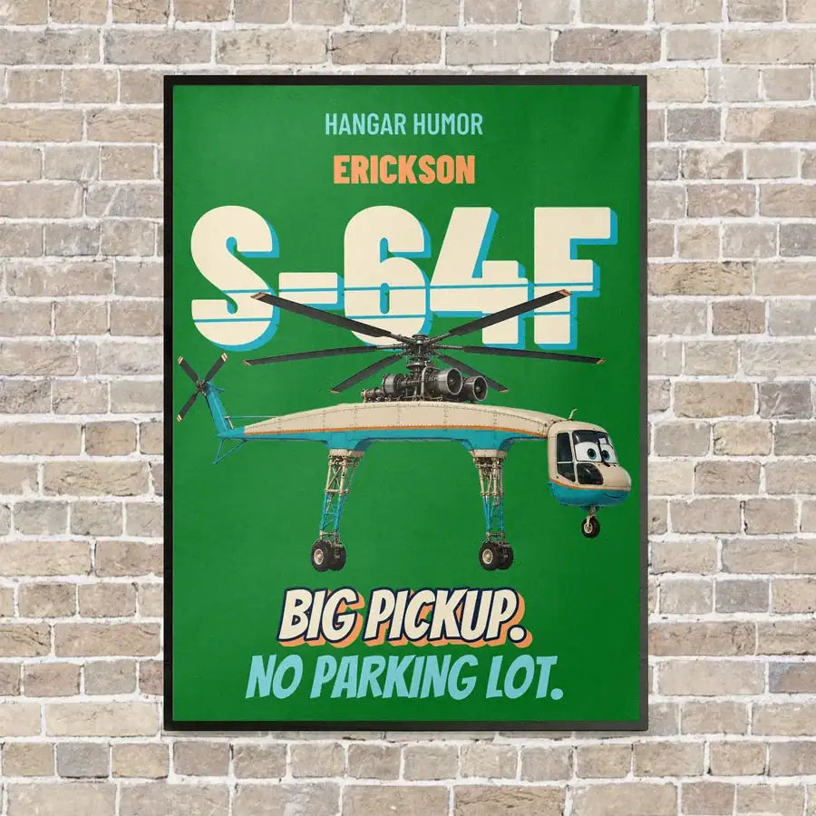 Erickson S-64F Air Crane - Big pickup. No parking lot. vertical canvas print - framed - green background