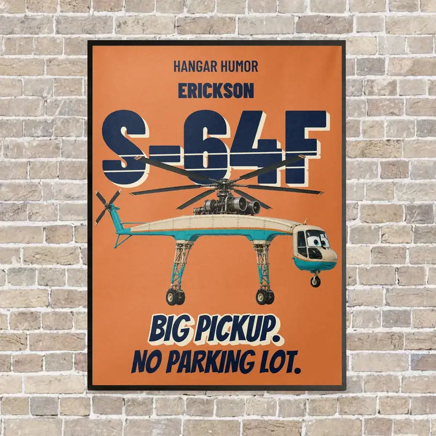 Erickson S-64F Air Crane - Big pickup. No parking lot. vertical canvas print - framed - orange background