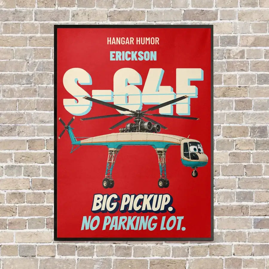 Erickson S-64F Air Crane - Big pickup. No parking lot. vertical canvas print - framed - red background