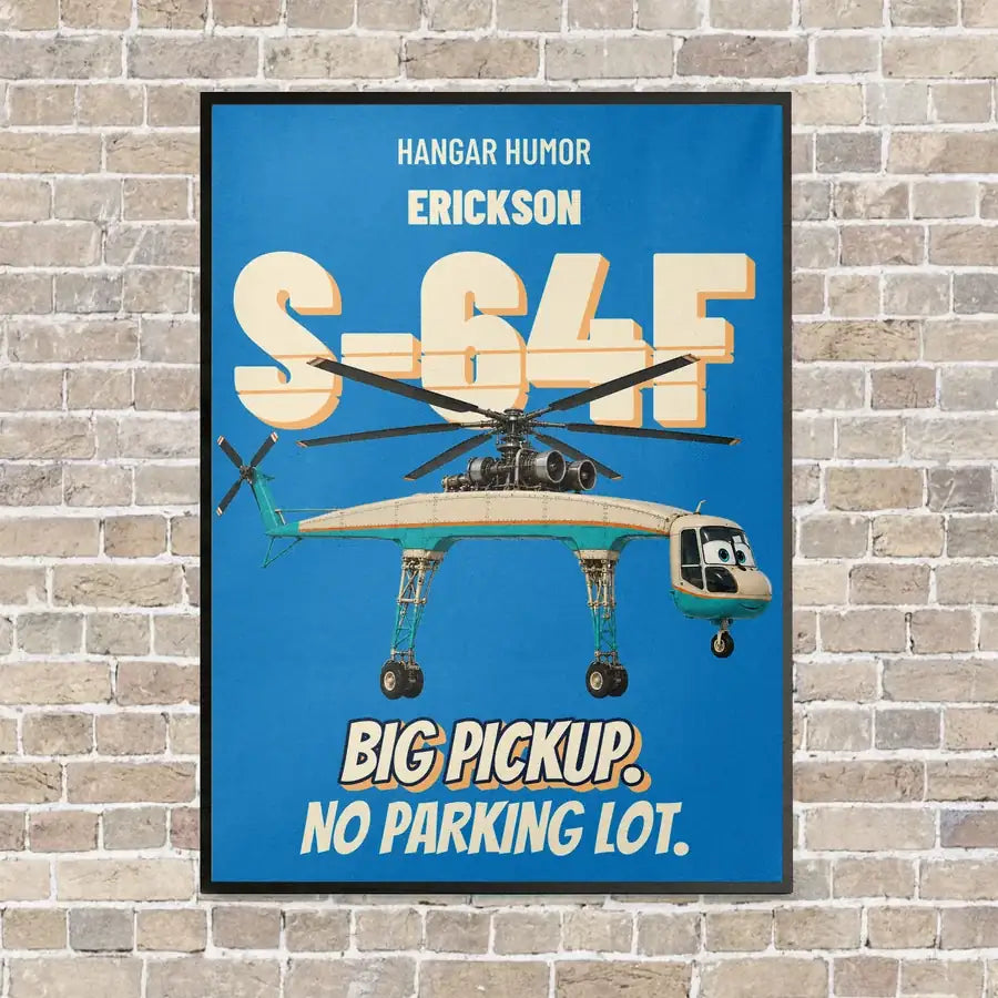 Erickson S-64F Air Crane - Big pickup. No parking lot. vertical canvas print - framed - turquoise background