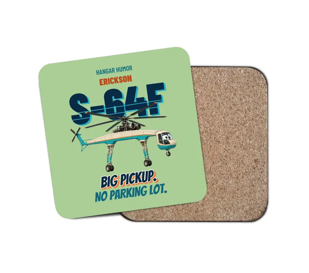 Erickson S-64F Air Crane - Big pickup. No parking lot. design on light green 1 piece coaster