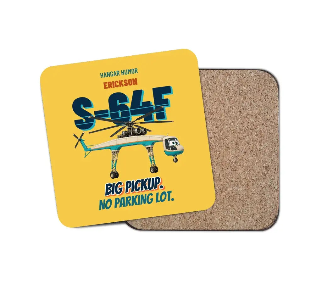 Erickson S-64F Air Crane - Big pickup. No parking lot. design on yellow 1 piece coaster