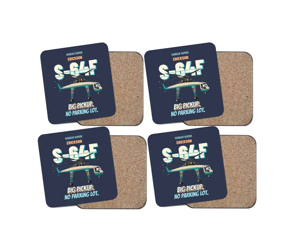 Erickson S-64F Air Crane - Big pickup. No parking lot. design on navy blue 4 pieces set coaster