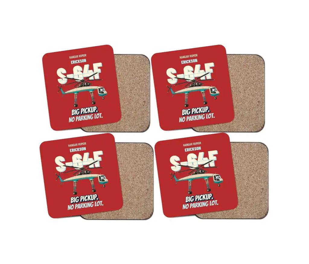 Erickson S-64F Air Crane - Big pickup. No parking lot. design on red 4 pieces set coaster