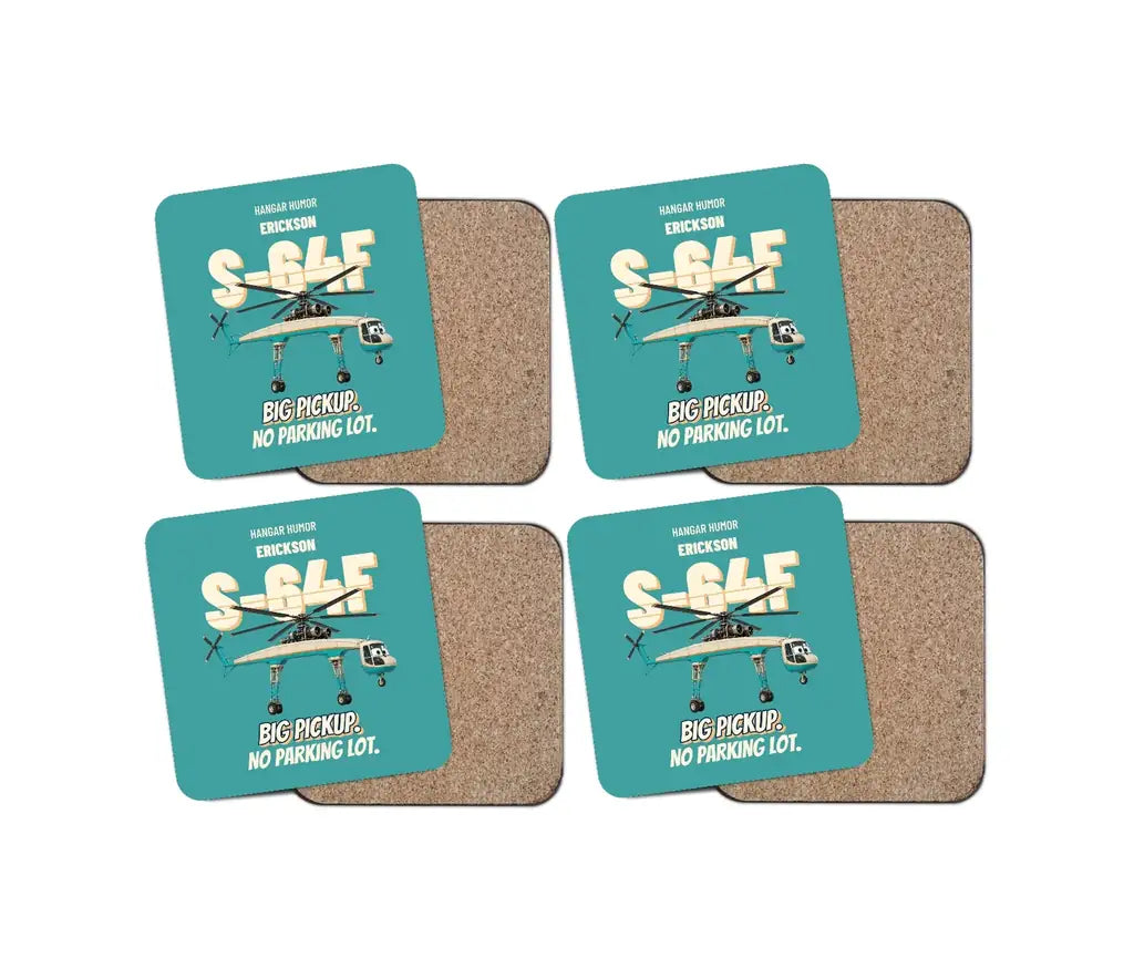 Erickson S-64F Air Crane - Big pickup. No parking lot. design on turquoise 4 pieces set coaster