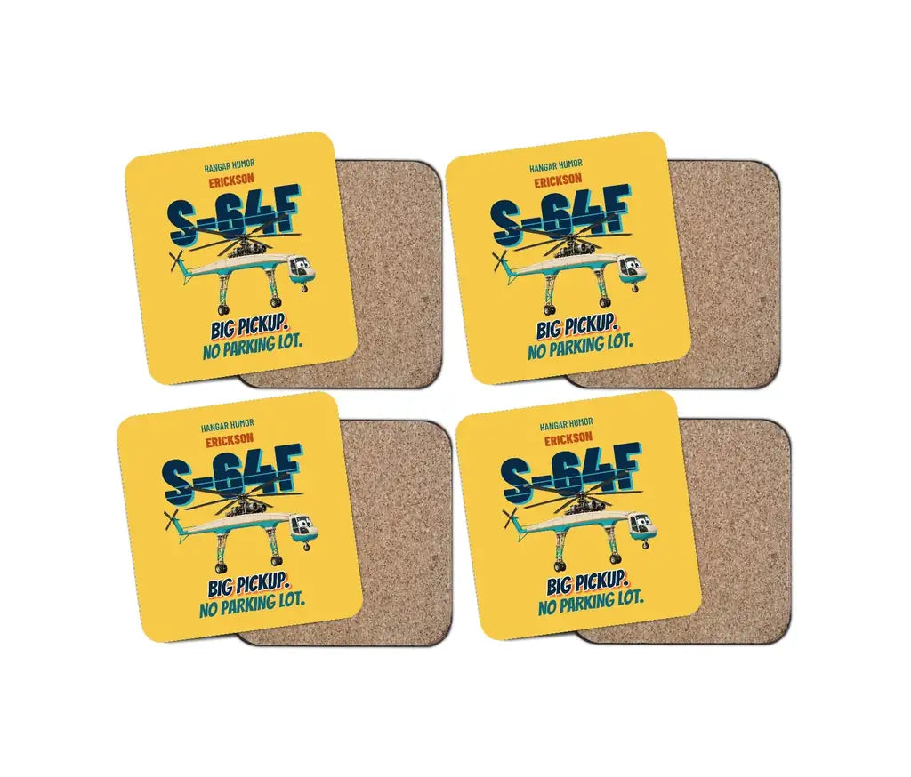Erickson S-64F Air Crane - Big pickup. No parking lot. design on yellow 4 pieces set coaster