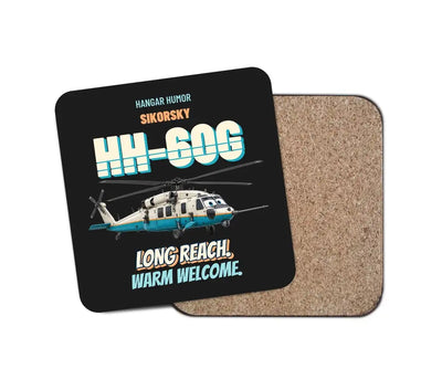 Sikorsky HH-60G Pave Hawk - Long reach. Warm welcome. design on black 1 piece coaster