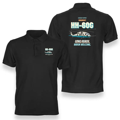 Sikorsky HH-60G Pave Hawk - Long reach. Warm welcome. design on black polo t-shirt