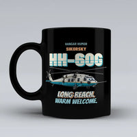 Thumbnail for Sikorsky HH-60G Pave Hawk - Long reach. Warm welcome. design on black ceramic mug